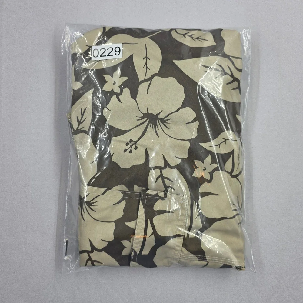Islander Mens Large Brown Tan Hibiscus Floral Swim Trunks Board Shorts Cargo